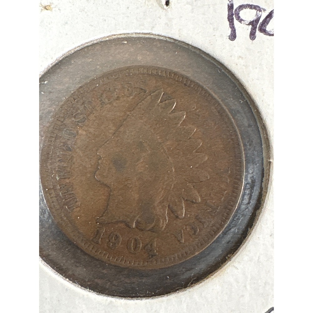 1904 Indian Head Penny One Cent US Copper Coin Philadelphia Mint Vintage Antique